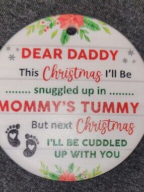 Dear Daddy Christmas Pregnancy Ornament - Red & Green Dad To Be Announcement
